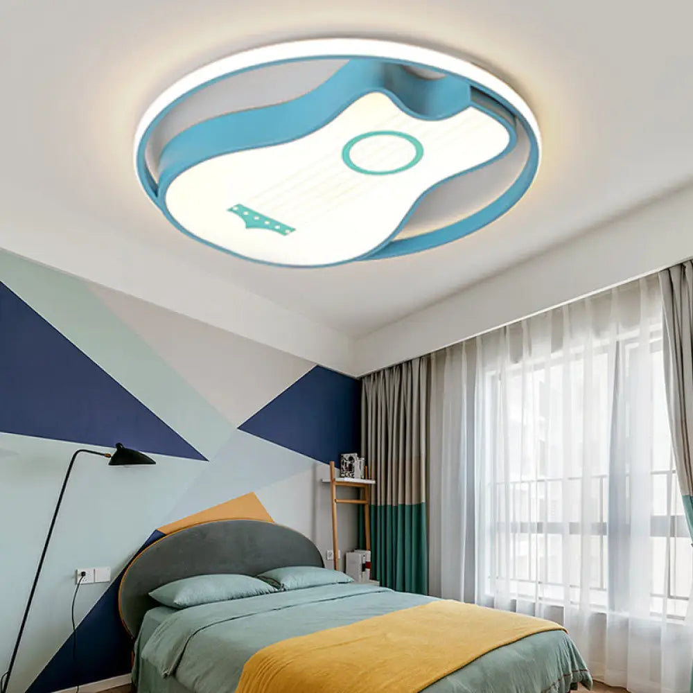 Kids Acrylic Led Bedroom Flush Light With Metal Ring In Warm/White Blue Shade 16&rsquo;/19.5&rsquo; W /