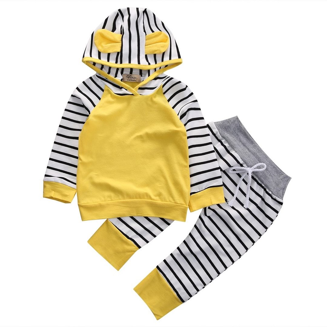 Newborn Toddler Infant Kids Baby Boys Girls Outfits Clothes Long Sleeve Hooded T shirt Tops Pants 2PCS Casual Clothes Set