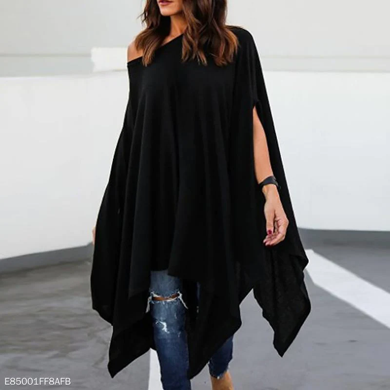 Loose Asymmetrical Hem Batwing Sleeve Blouse