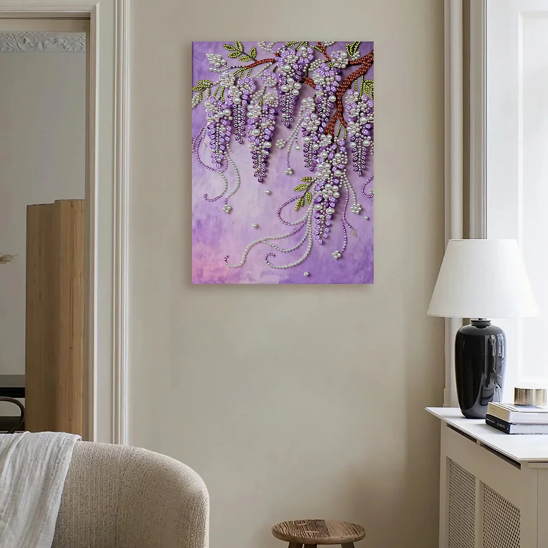 Violet DIY Pearl Diamond Art Kits for Adults Home Wall Decor With Frame 30x40cm