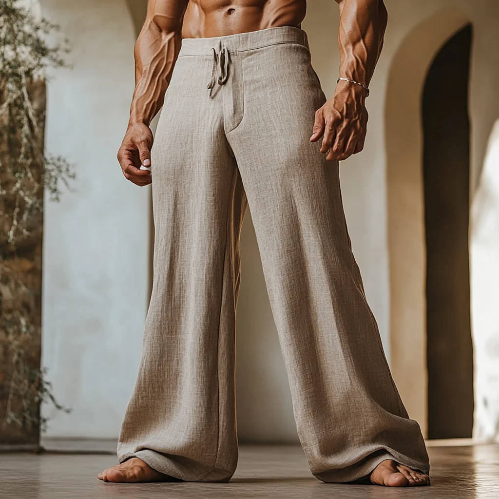 Men's Linen Straight Wide Leg Casual Pants-inspireuse