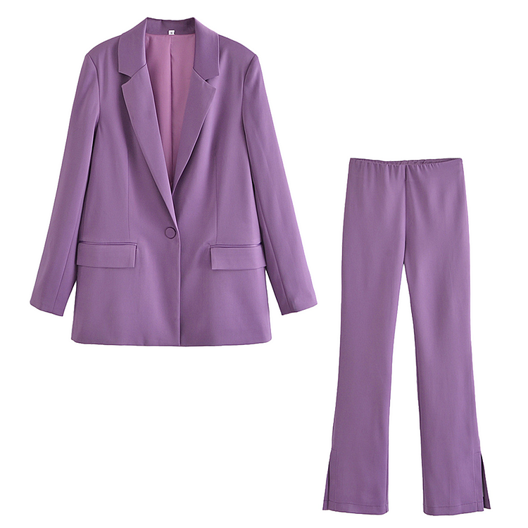 Flaxmaker Fashion Temperament Urban Casual Purple Blazer Two Piece Set