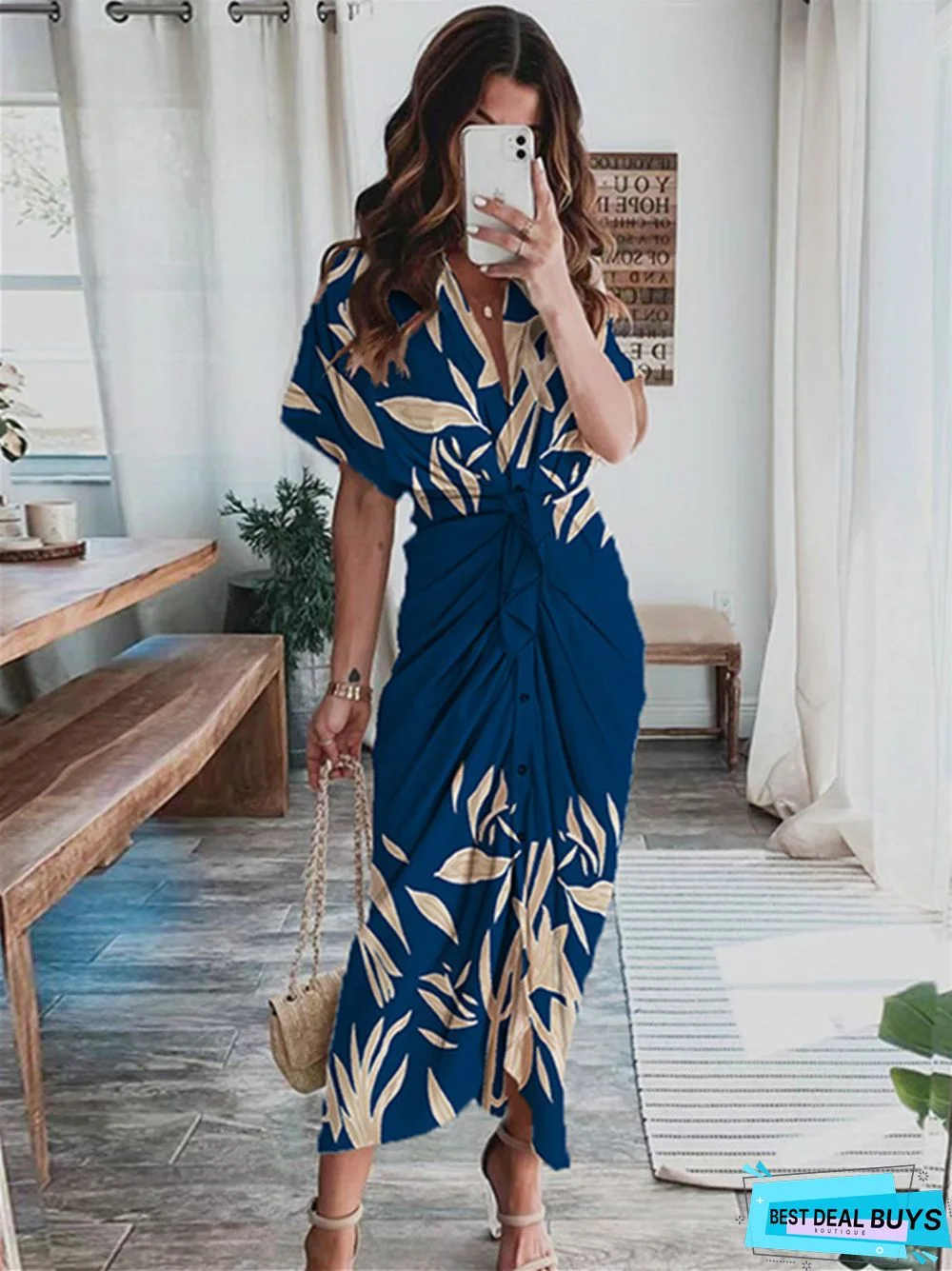 Summer New Bohemian Printed Fashionable Satin Dress