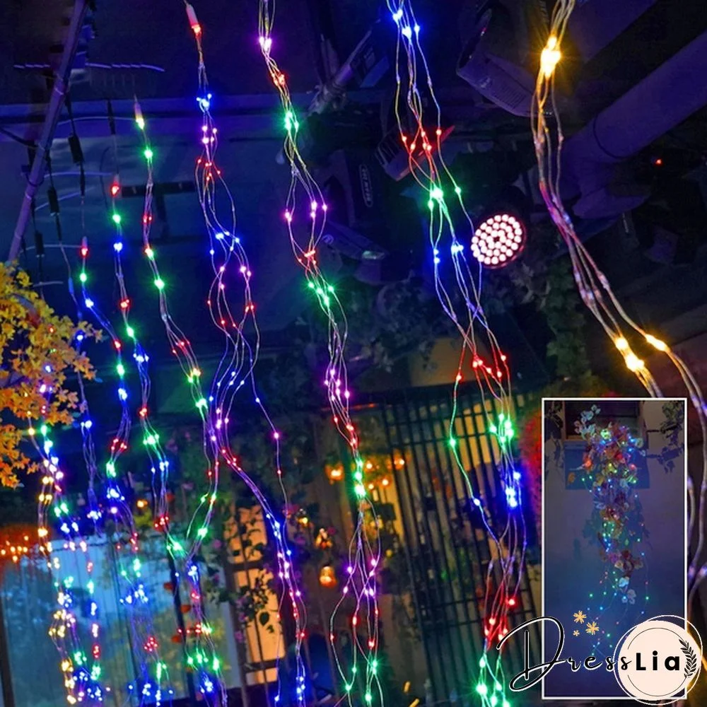 200 LEDs 10 Strands Waterproof Hanging Twinkle Fairy Lights Waterfall Vine String Lights Battery Operated Silver Wire Branch lights with Remote Timer for Garden Outdoor Bedroom Party Christmas Tree
