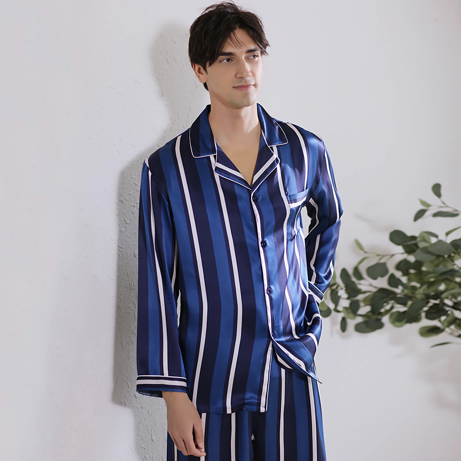 25 Momme Blue Striped Silk Pajamas For Men REAL SILK LIFE