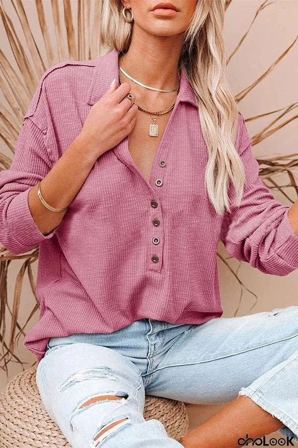 Casual Solid Color Long-sleeved Top Shirt