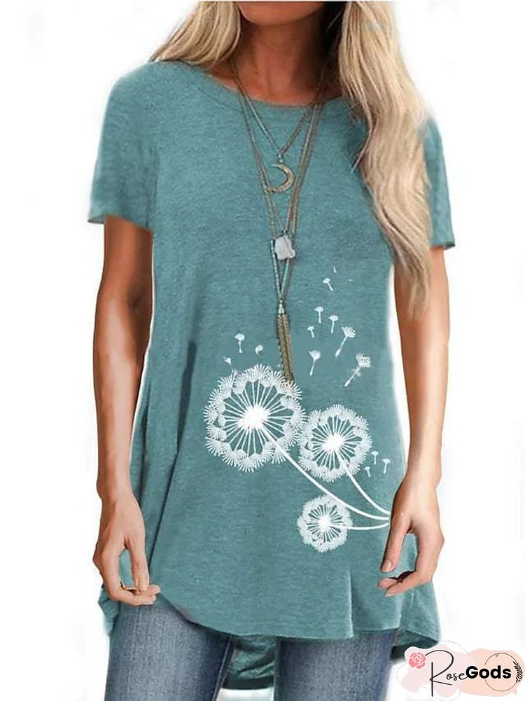 Women Short Sleeve Tee Crew-Neck Tunics Wear With Leggings Oversized Summer Dandelion Tops T Shirts (Khaki, Medium)