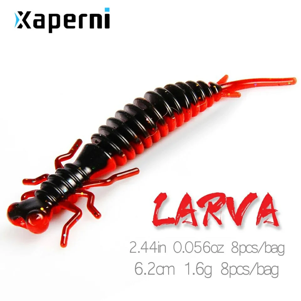 Xaperni Larva Soft Lures 6.2cm 1.6g 8pcs/bag Fishing Artificial Silicone Bass Pike Minnow Swimbait Jigging Plastic Baits Worm