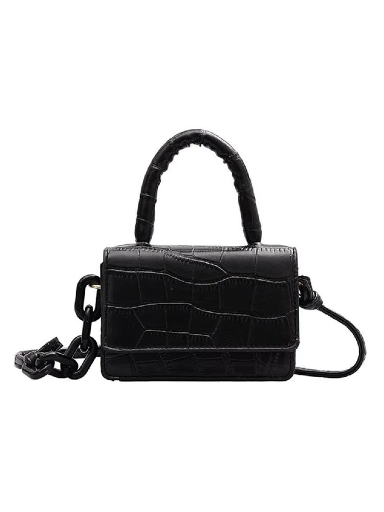 Women Mini Alligator PU Shoulder Bag Acrylic Chain Crossbody Totes (Black)