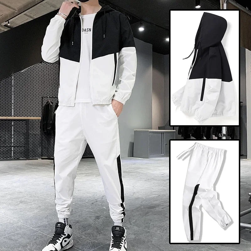 Aonga Hip Hop Military Men Tracksuit Hooded Jacket+Harem Pant Patchwork 2PC Set For Men Fashion 2022 New Mens Sportswear Suits