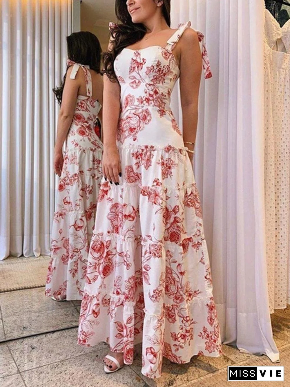 U-neck Sleeveless Print Maxi Dress P16105