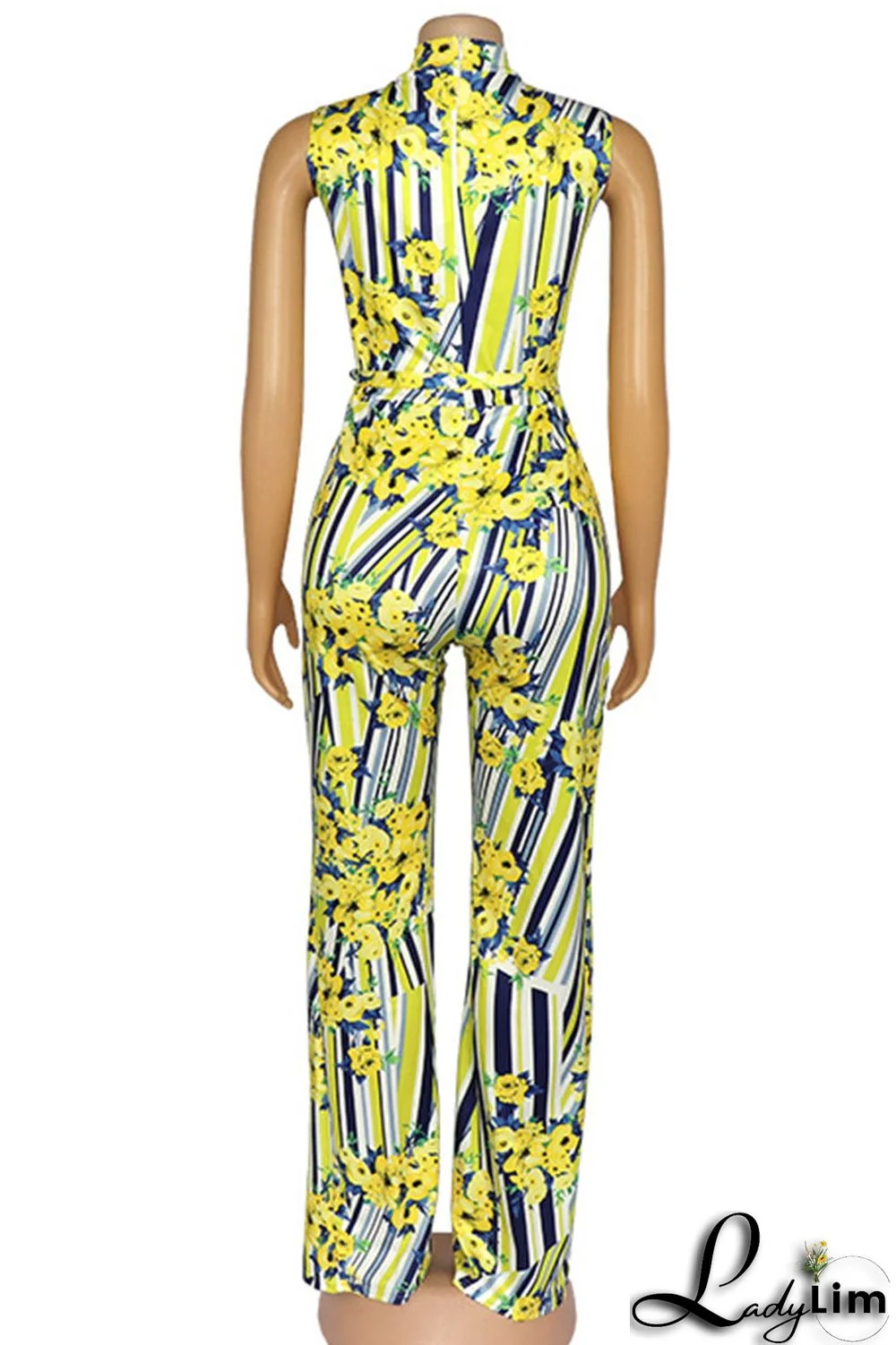 Colour Casual Print Patchwork Half A Turtleneck Straight Jumpsuits