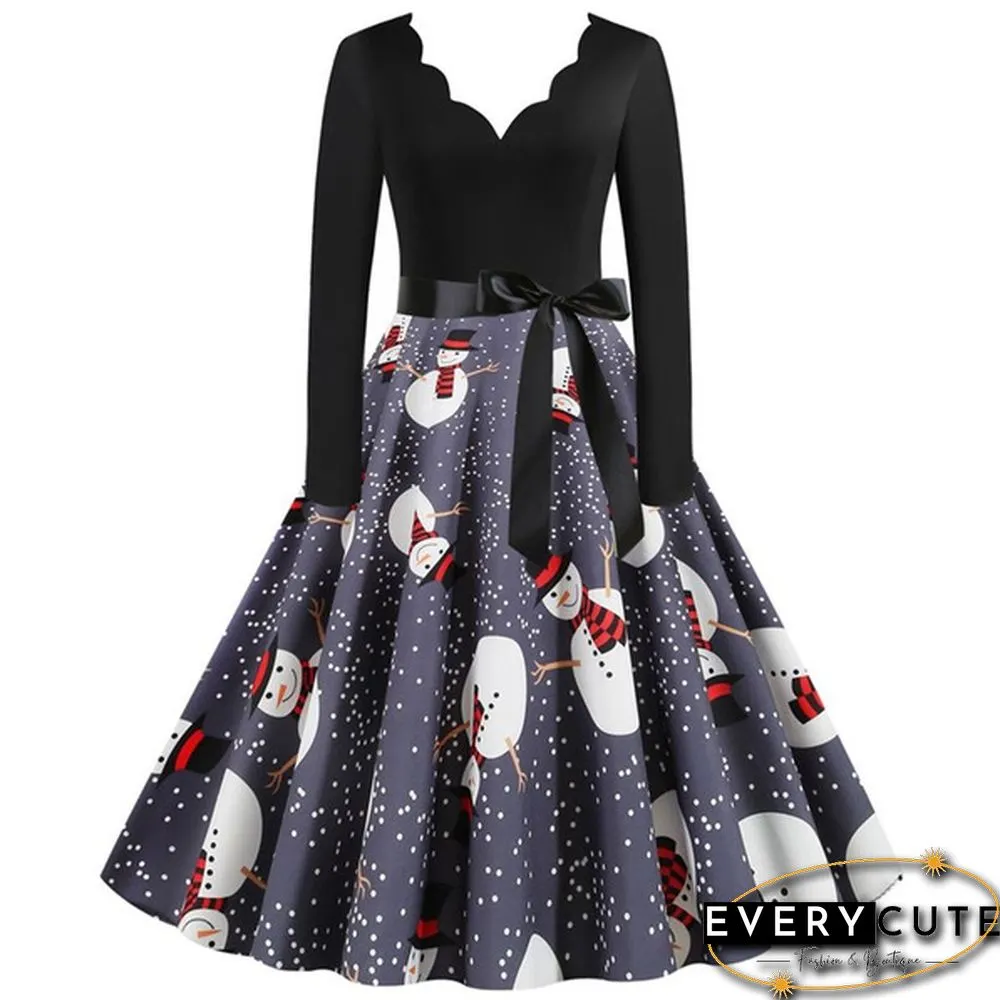 Christmas Prom Dress-Bow Style Santa Claus Print Swing`