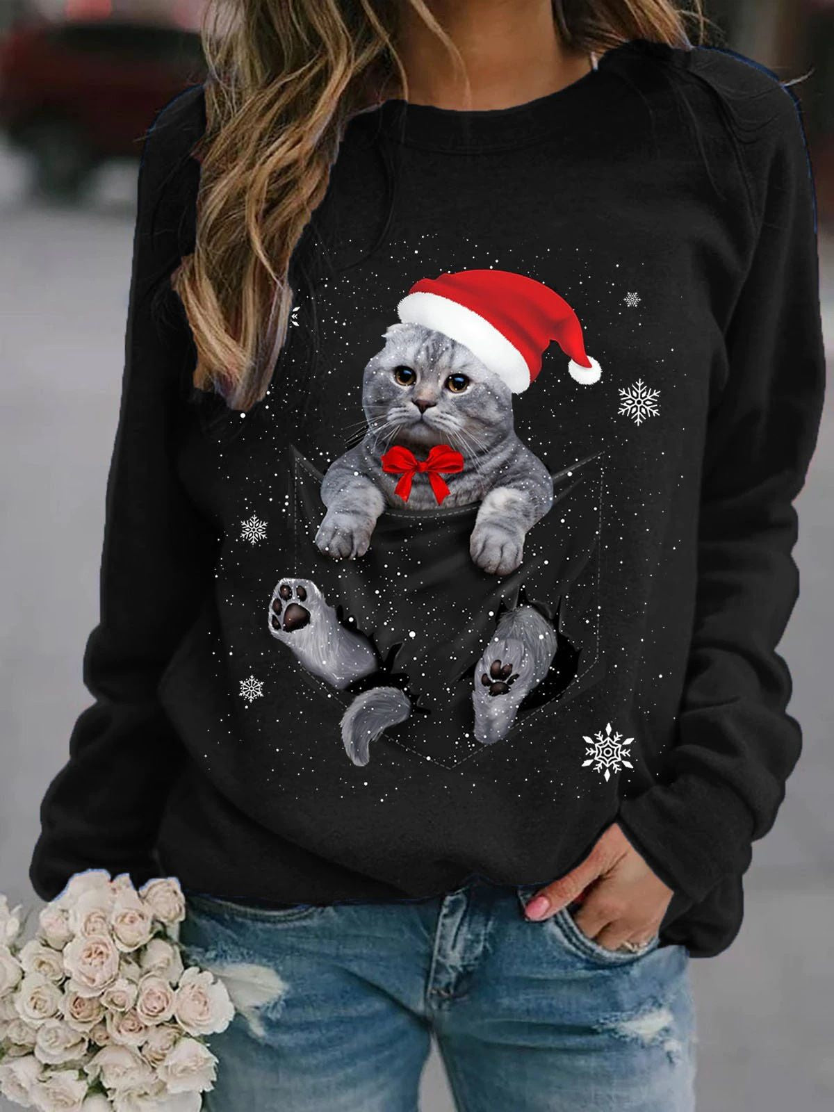 Women Long Sleeve V-neck Graphic Floral Printed Top