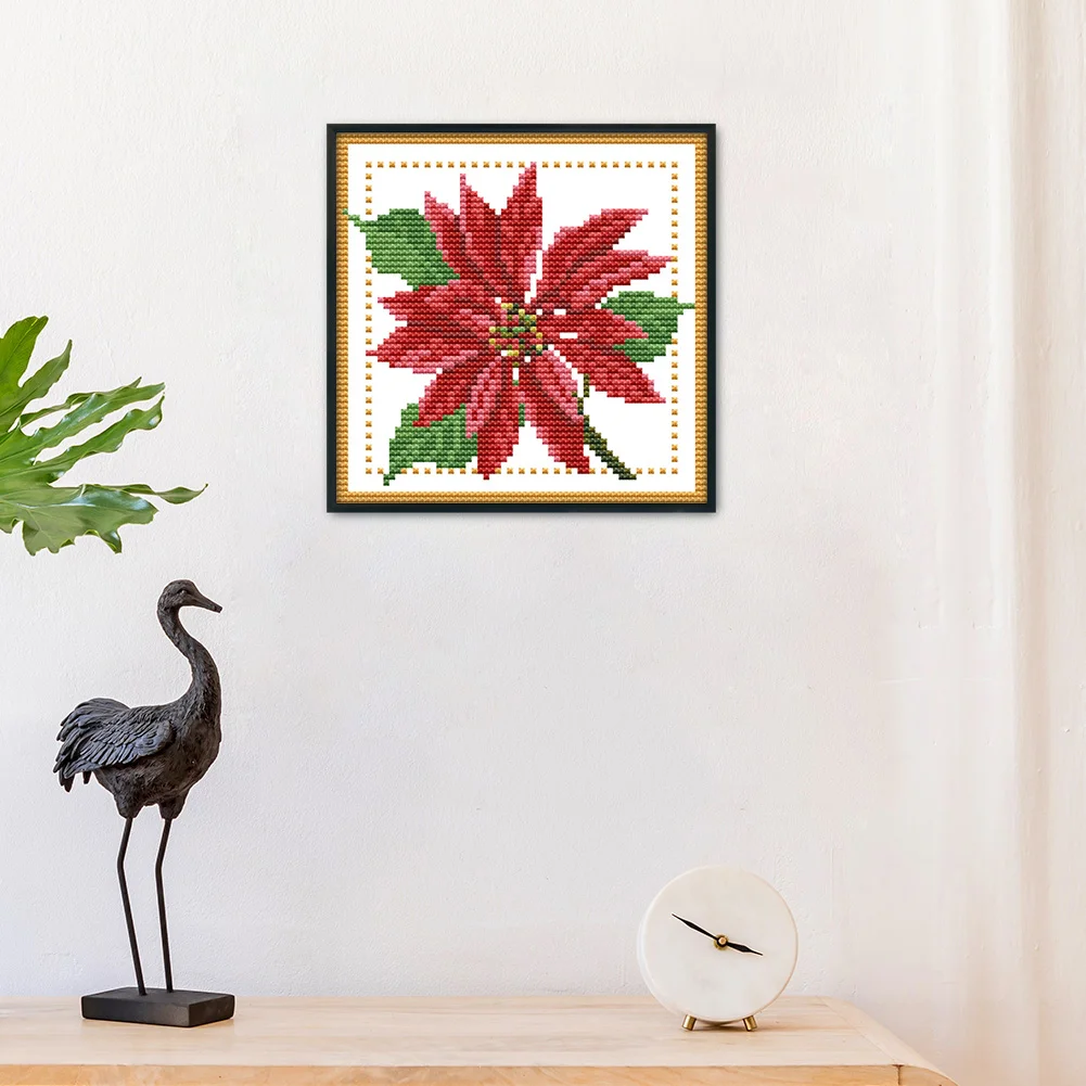 14CT Stamped Cross Stitch - December Flower(Canvas|17*17CM)