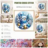 Snowman Full 18CT 2 Strands DIY Stamped Cross Stitch Kits for Beginners Adults Home Wall Decor Cross Stitch Art and Crafts Kits 25x25cm