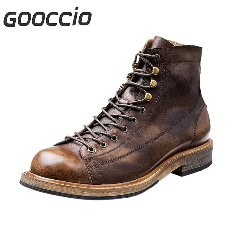 DT185 Retro-Style Cowhide Martin Boots For Men GOOCCIO   