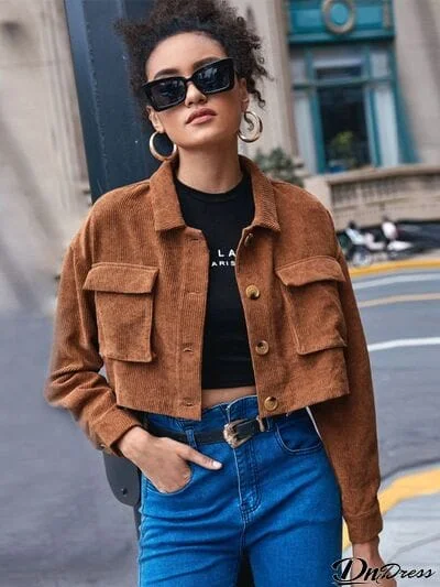 Button Up Pocketed Collared Neck Jacket