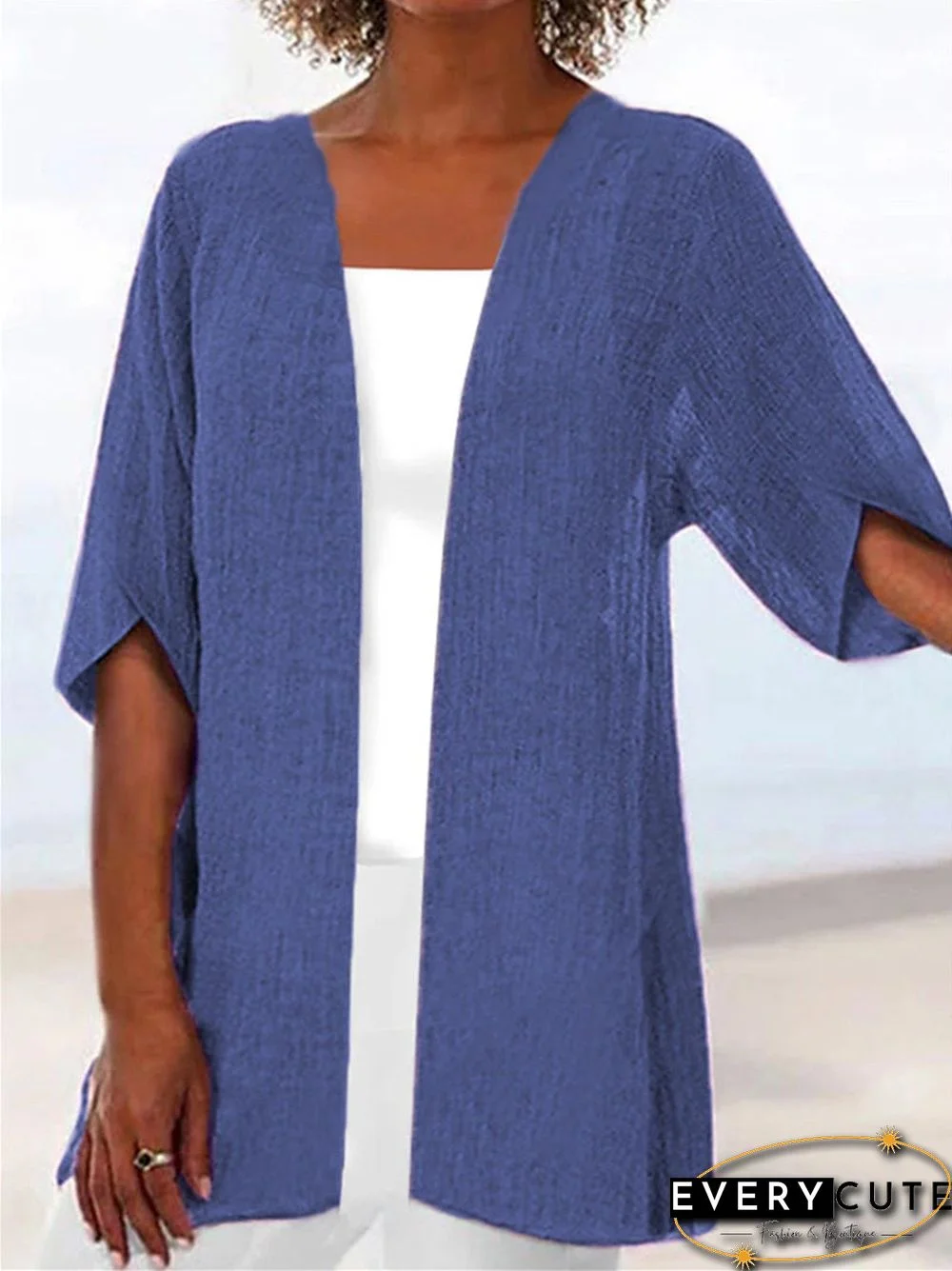 Women Half Sleeve Scoop Neck Solid Cardigan Tops