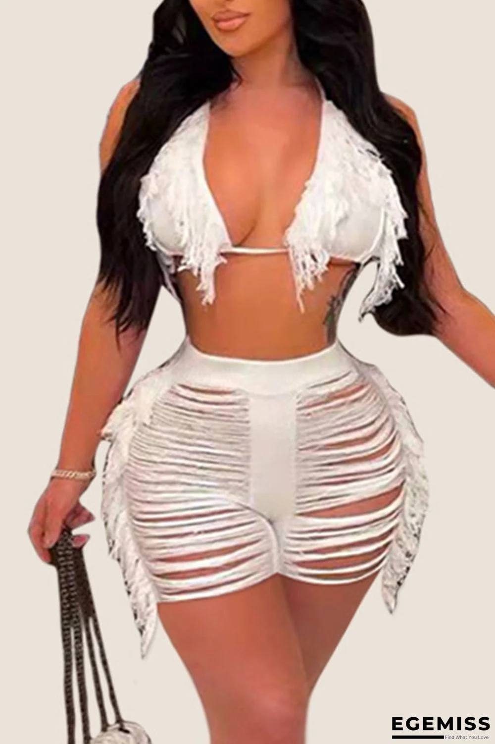 White Sexy Solid Tassel Bandage Hollowed Out Patchwork Swimwears | EGEMISS