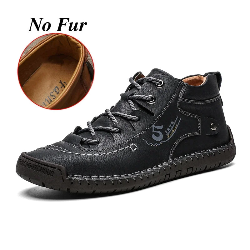 Men's Genuine Leather BootsAutumn Mid-top Quality Pigskin Martin Boots Men Fashion Retro SideZIper Winter Shoes Men Chelsea Boot