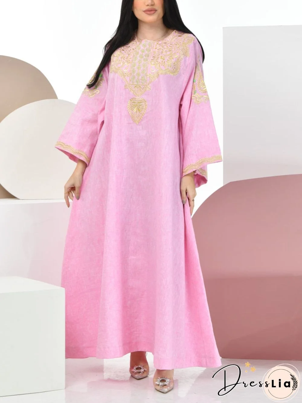 Pink Women Printed Ramadan Kaftan