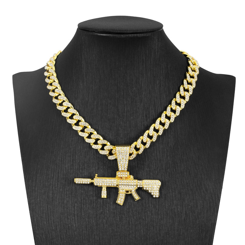 Hip-Hop Machine Gun Alloy Zinc Alloy Diamond Men’s Pendant Necklace