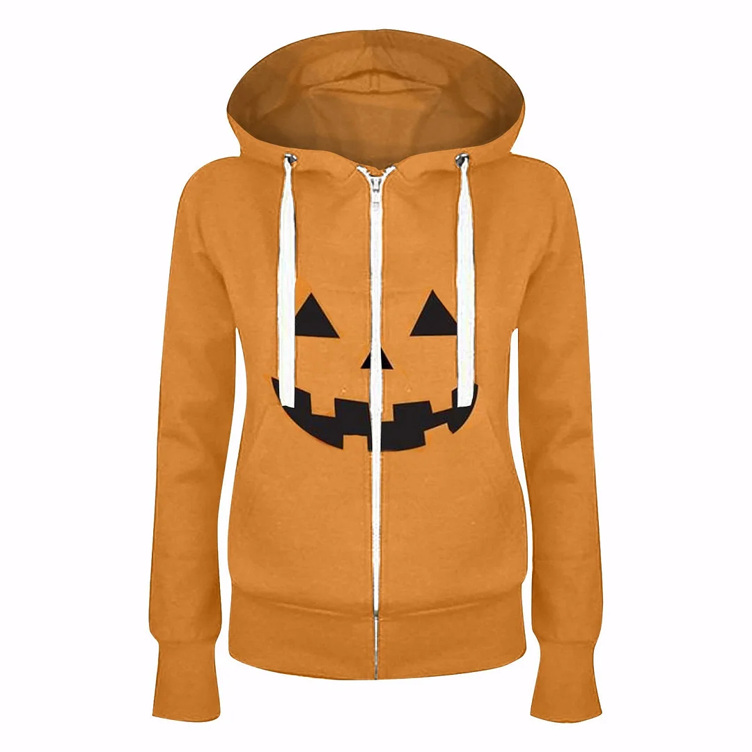 Halloween Hoodies Pumpkin Skeleton Long Sleeve with Zipper Sweatshirt