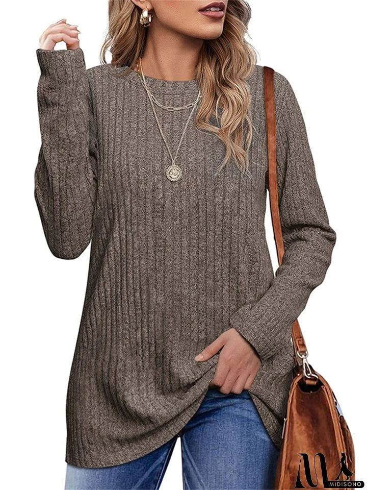 MidiSono - Female Knitwear Solid Ribbed Autumn Winter T-shirts