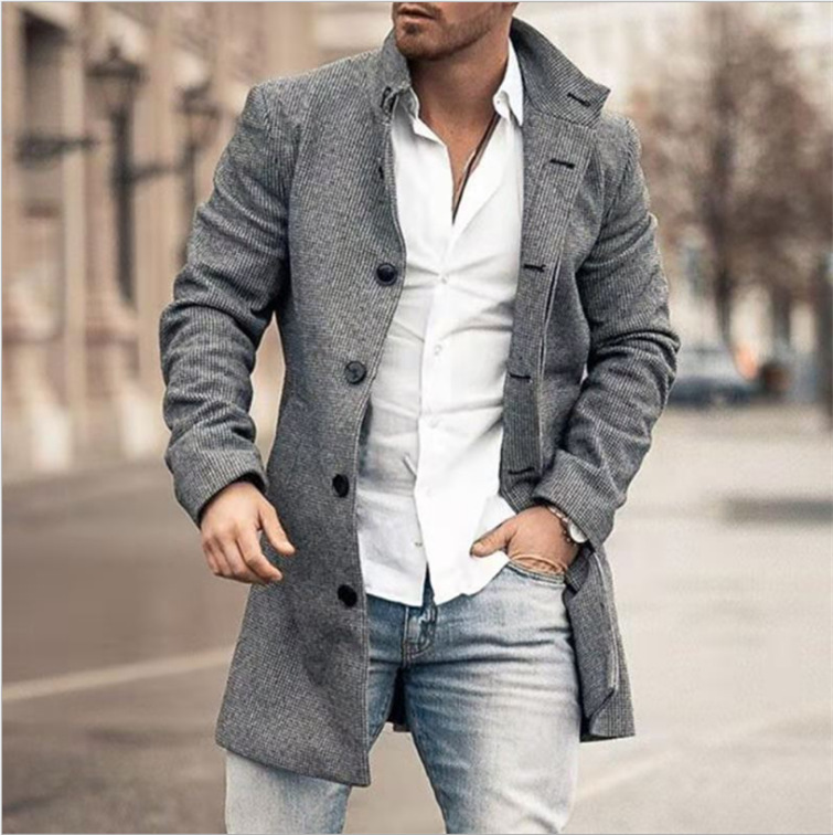Mature Men's Fashion Casual Jacket Mid Length Trench Coat