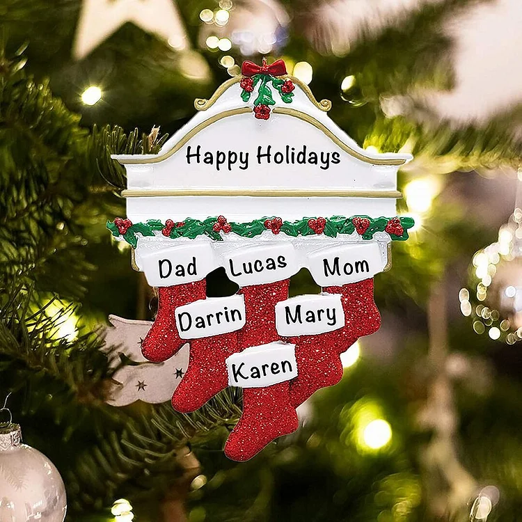 Personalized Red Stockings Ornament Custom 6 Names Gifts for Family