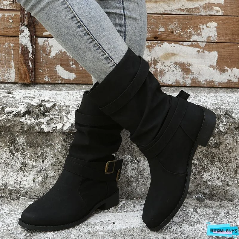 Vintage Casual Flat Heel Boots