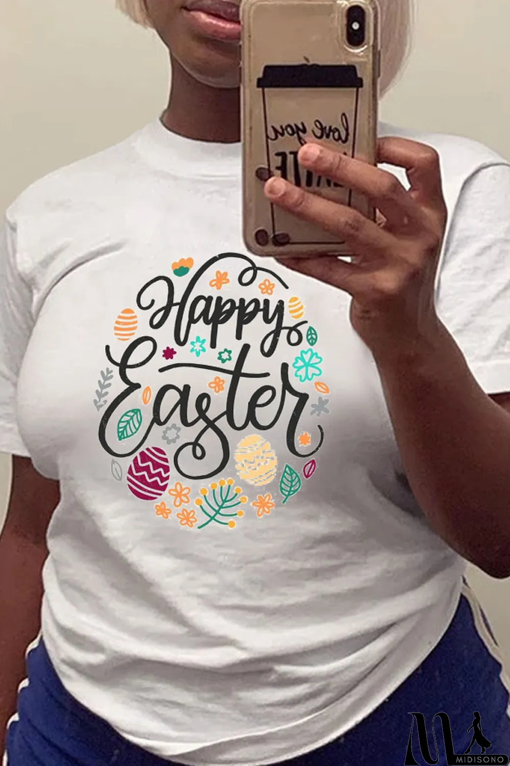 MidiSono - White Casual Street Print Patchwork Letter O Neck T-Shirts