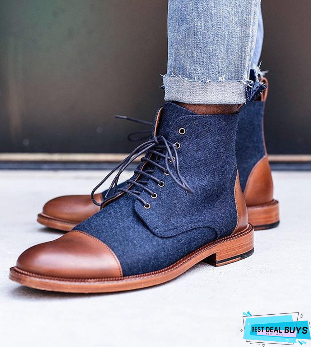 Hot Sale Handmade Color Stitching Suede Ankle Boots