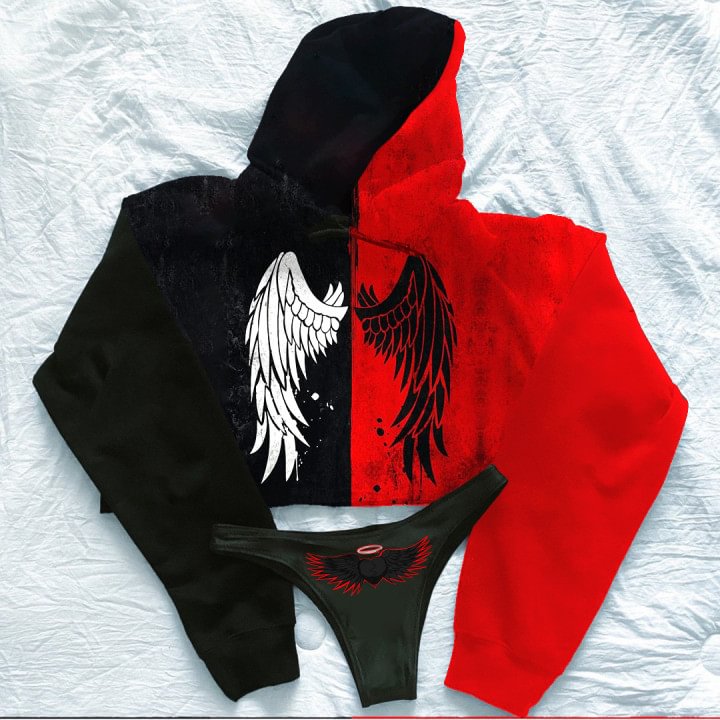 Angel Wings And Demon Wings Classic Contrast Color Hoodie Suit