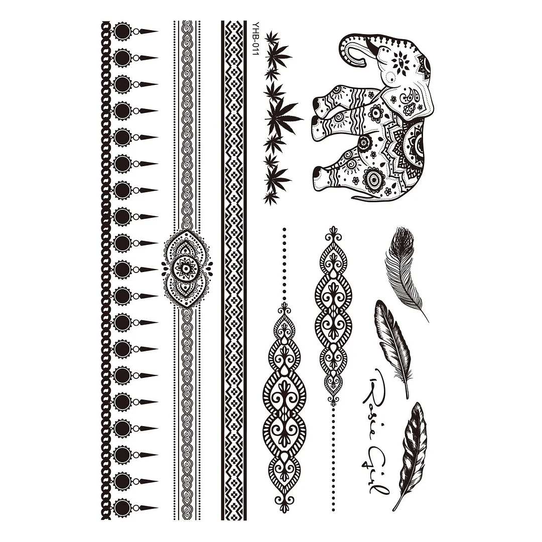 Stockings Tattoo Legs Black Henna Lace Bracelet Temporary Tatoo Sticker Mehndi Stickers for Hand Finger Leg Thigh Body Art Decal