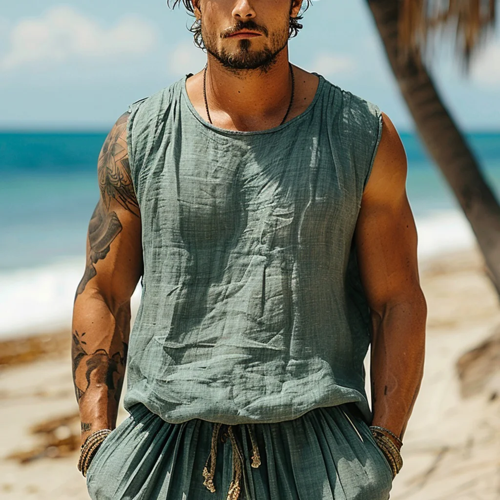 Men's Casual Vintage Linen Vest-inspireuse