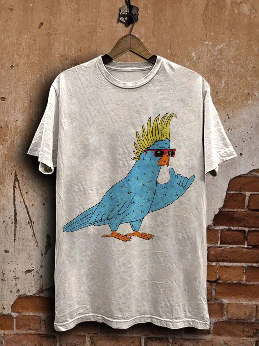 Funny Parrot Print Casual Short Sleeve T-Shirt