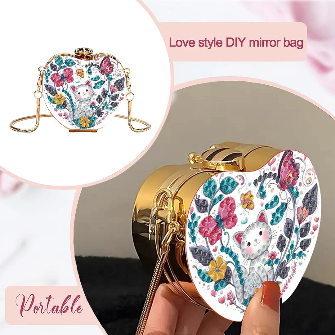 Cat DIY Acrylic Love Art Diamond Painting Coin Purse with Chain for Women Girl