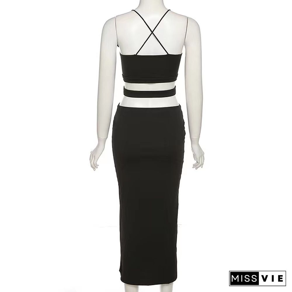 Sexy Cutout Midi Dress For Women Club Party Outfits With Black Elegant Straps Neck Bodycon