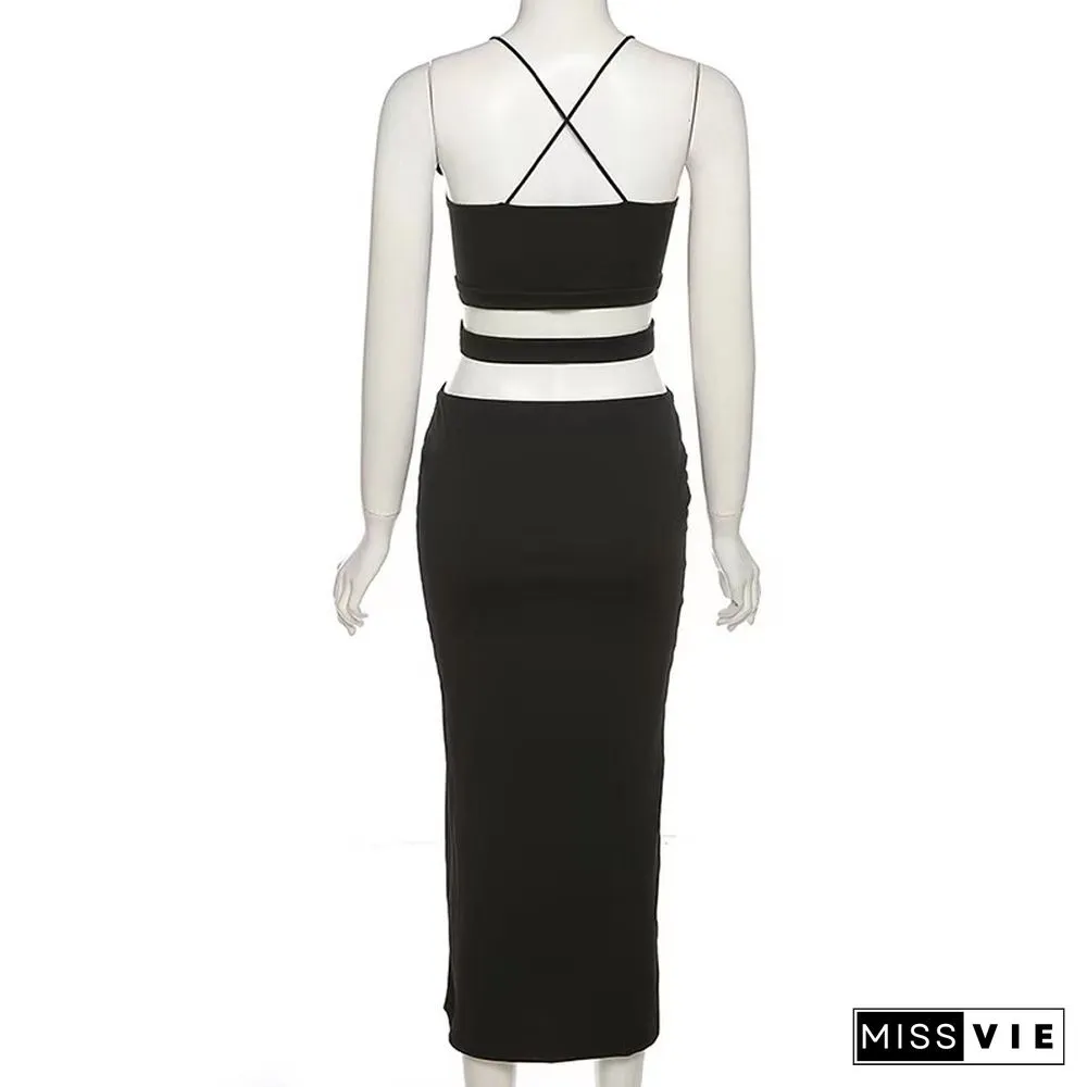 Sexy Cutout Midi Dress For Women Club Party Outfits With Black Elegant Straps Neck Bodycon