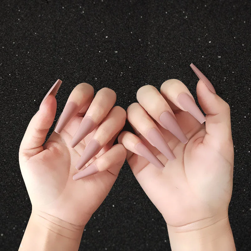 24pcs/box matte False Nail Tips With Glue pink color long Ballerina Nails detachable  Press on Nails Art Fake nails Stickers TY-Nail Inspo