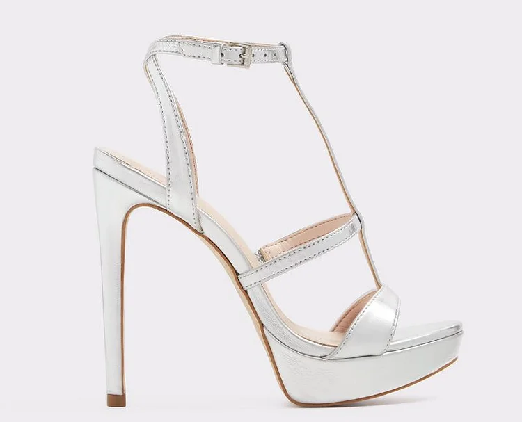 Custom Made Silver T-Strap Platform Sandals |FSJ Shoes