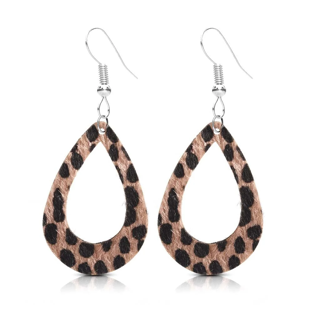 Leopard Drop Tear PU Leather Earrings