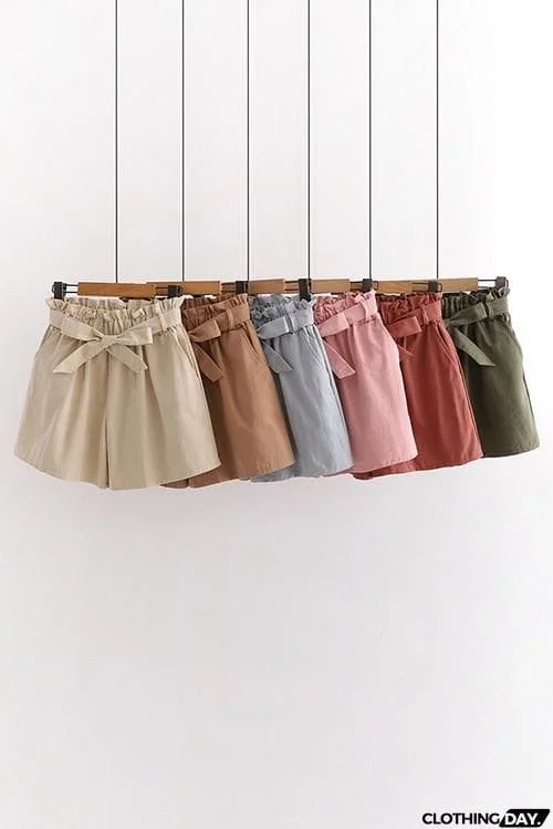 Bow Tie Elastic Waist Shorts