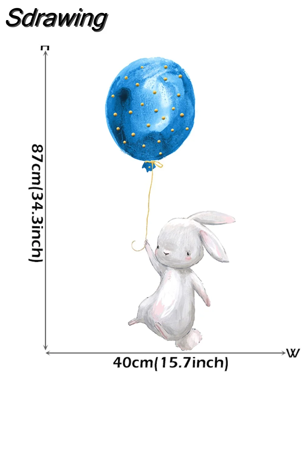 Sdrawing Color Boy Bunny with Air Balloons Wall Stickers for Kids Room Boy's Bedroom Decoration Wall Decals Watercolor Stars Cloud