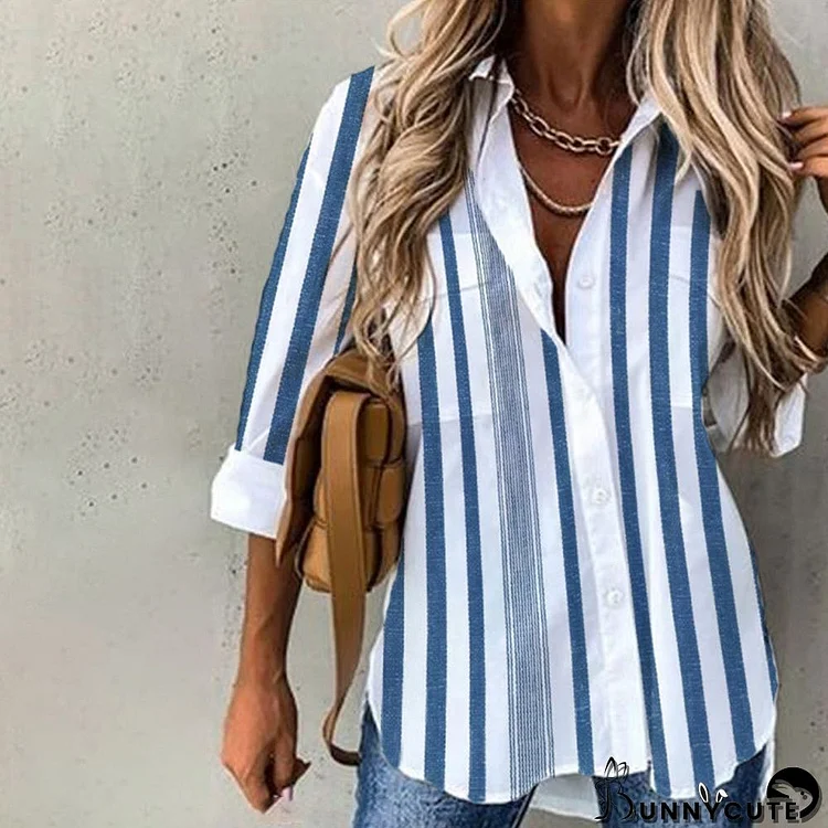 Double Pocket Vertical Blue and White Stripe Tunic Top