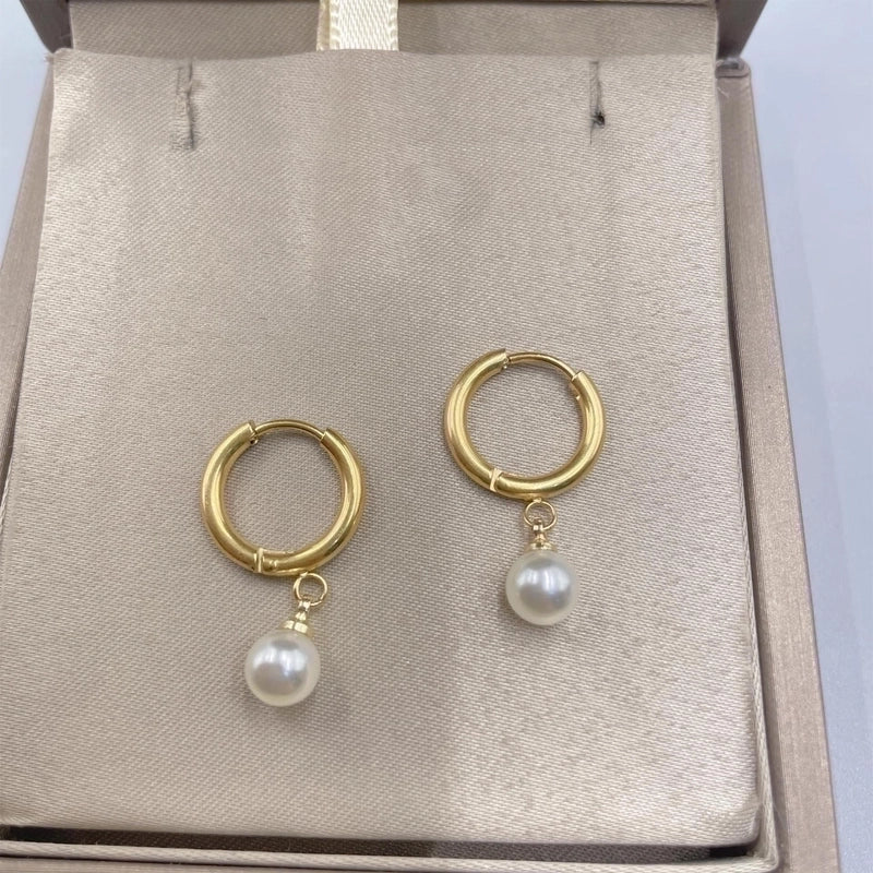 1 Pair Elegant Minimalist Round Plating Inlay Titanium Steel Pearl Drop Earrings