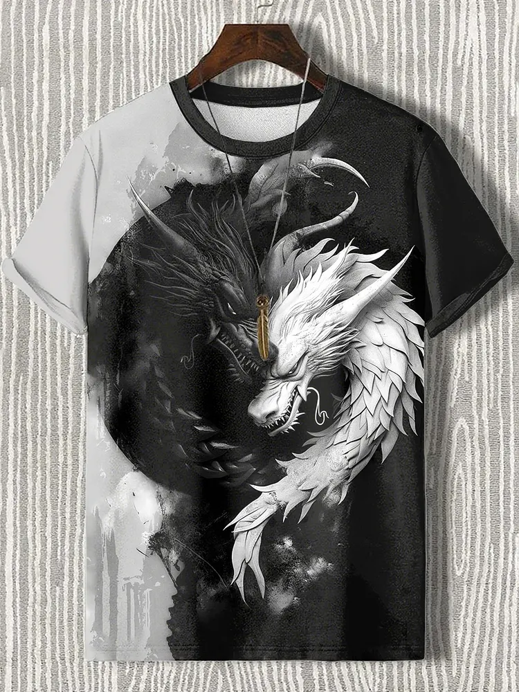 Japanische Herren Kunstdruck T-Shirt mit kurzen &Auml;rmeln