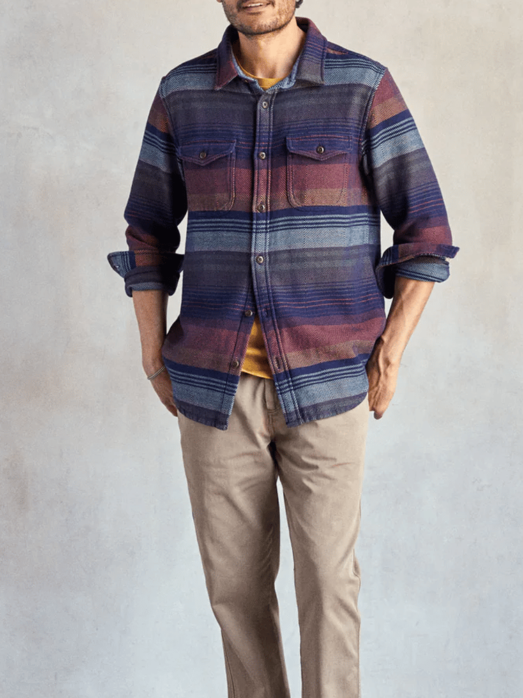 Men's Retro Casual Thickened Plaid Jacket Shirt